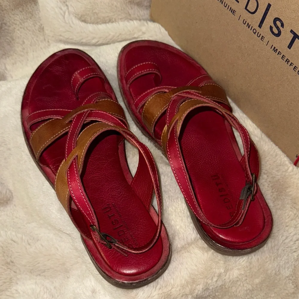 BED STU Manati II Cherry Mustard Rustic Leather Sandals - Picture 2 of 5